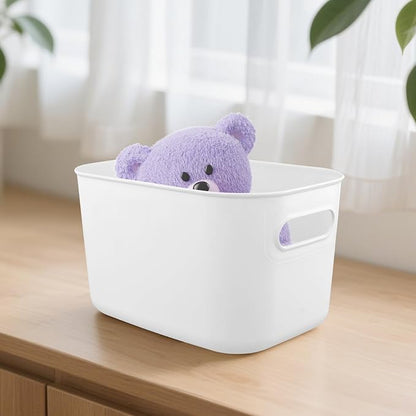 HOZEON 10 Pack White Plastic Storage Bins with Handle, Stackable Cupboard Organiser Pantry Storage Boxes for Shelves, Drawers, Bathroom, 10 x 7 x 6 Inch