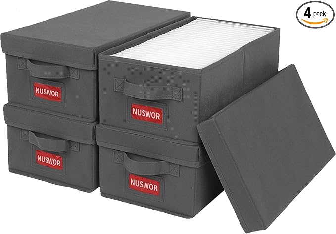 Premium DVD Storage Box - Stackable DVD Case Holder Organizer, DVD Storage Solutions Pack of 4- Holds up to 100 DVDs - 15.75 x 8.1 x 6.1 inches - Grey, USNWDVD4P2