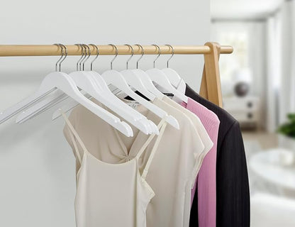 Amber Home 10 Pack White Wooden Hangers, White Wood Shirt Hangers with Notches for Dress, Clothes Hangers for Jacket, Coat, Bridal (White, 10)