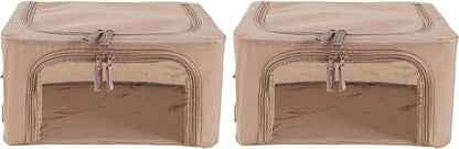 Periea Oxford Cloth Steel Frame Storage Boxes - Under-Bed or in Closet - Pack of 2 Compact Organizers (Camel)