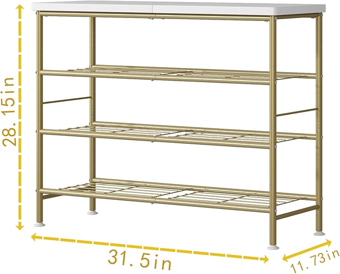 SUOERNUO Shoe Rack Organizer 4 Tier for Closet Entryway Free Standing Metal Storage Shoe Shelf with MDF Top Board，Gold