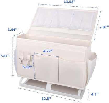 NINTHFIT Bedside Caddy for Dorm Bed Bedside Organizer, Bedside Storage with 10 Pockets and Power Strip Holder, Multifunctional Bedside Pocket for Home, College, Dorm, Bunk/Hospital/Crib Bed (Beige)
