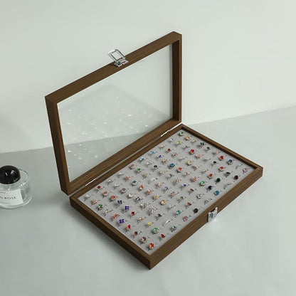 Stratalife Ring Organizer Wood Jewelry Box Ring Holder 100 Slot Jewelry Case Vintage Storage Display Tray for Multiple Rings