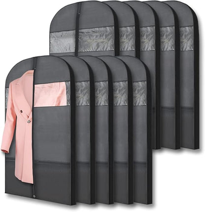Plixio Gusseted Garment Bags Suit Bag for Travel and Clothing Storage of Dresses, Dress Shirts, Coats— Includes Zipper Pockets and Large Transparent Window (10 Pack: 54” X 24” x 3.4”)