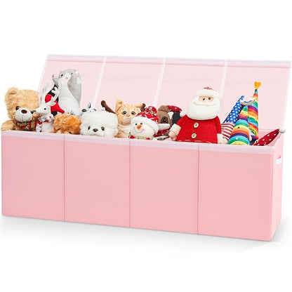 Patelai Extra Large Toy Box Chest with Lids 4/3 Grids Large Chest Collapsible Kids Toy Storage Baskets Gifts for Boys Girls Living Room Nursery Playroom(49.2 x 13 x 15.7'',Pink)