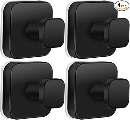 Suction Cup Hooks for Shower, 4 PCS No-Drill Towel Holder for Bathrooms Wall, Glass Door, Mirror, Tiles, Kitchen, Hold Robe & Wreath, Hanging up to 15 lbs – Waterproof & Rustproof, Matte-Black