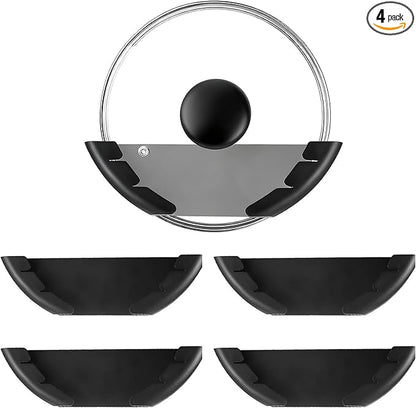 AURIVISTA Universal Pot Lid Organizer for Cabinet, 4 Pack Pan Lids Organizers Inside Cabinet Door Wall Mount Pots Top Storage Organizer Rack Holder Holder for Kitchen, Fits 6" to 13.5" (Black)