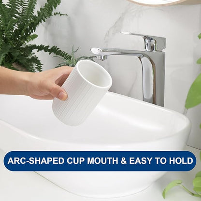 UHEY HOME Bathroom Tumbler Cup Ceramic 2Pcs 12.6oz Reusable Toothbrush Cup 375ml,Toothbrush Holder for Your Bathroom (White)