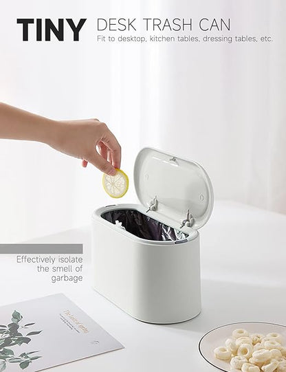 Mini Trash Can with Lid Removable Small Garbage Can, Tiny Plastic Trash Bin, Pop Up Countertop Wastebasket, Counter Garbage Lint Bin for Bathroom,Office,Kitchen,Desk(White)