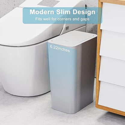 3 Pack 10 Liter / 2.6 Gallon Bathroom Trash Can, Small Trash Can with Lid, Garbage Can Waste Basket for Bathroom, Kitchen, Bedroom, Powder Room, Craft Room, Office, College (Gray)