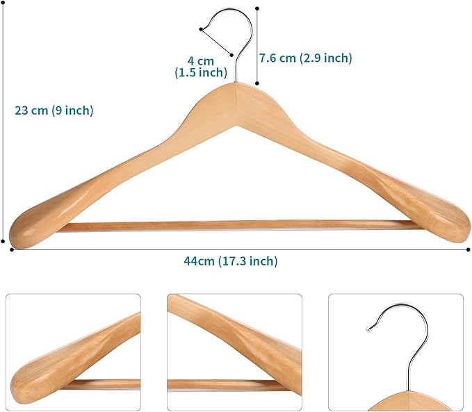 ABHENG Solid Wood Suit Hangers, 10 Pack, Coat Hangers with Non Slip Trouser Bar, 360° Swivel Hook, Heavy Duty Wide Hangers for Suit, Coat, Jacket, Trousers, Pants,17.3" W x 9" H, Dark Walnut AWY0410N