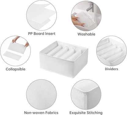 4 Packs Jeans Drawer Organizers for Clothing,5 Grids Compartment Wardrobe clothes organizer,Fabric Washable Closet Organizers and Storage Bins for Jeans,Pants,Bra,Legging,t-shirt-White
