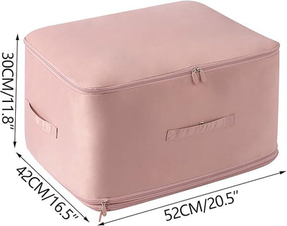 HEVOY Ultra Space Saving Self Compression Organizer, Self Compression Storage Bags, Foldable Closet Organizers Storage Tote, Moving Bag Containers with Handle for Comforters, Blankets (Pink, Large)