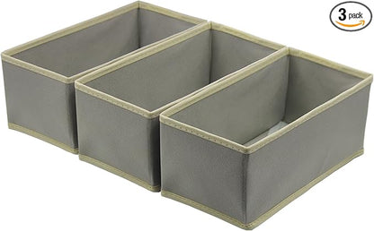 Drawer Organizer Set of 3, 11" x 5.5" x 4.8" Collapsible Fabric Storage Boxes for Socks, Underwear, Ties - Light Gray Closet Dividers