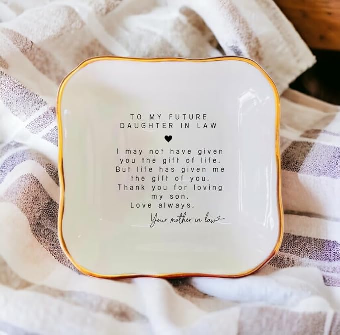 HatafaFurni Ceramic Ring Dish for Daughter In Law Gift, Jewelry Dish, Present For Daughter-in-law, Birthday Gift for Bonus Daughter Future Daughter Gift From Mother In Law, Wedding Day Gift for Bride