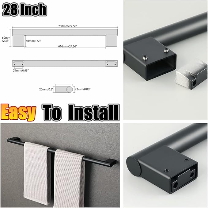 Alise Bath Towel Bars,Black Towel Holder Towel Racks for Bathroom and Lavatory,SUS304 Stainless Steel Hand Towel Hanger Towel Rail Wall Mount,GNM2070-B,28 Inch