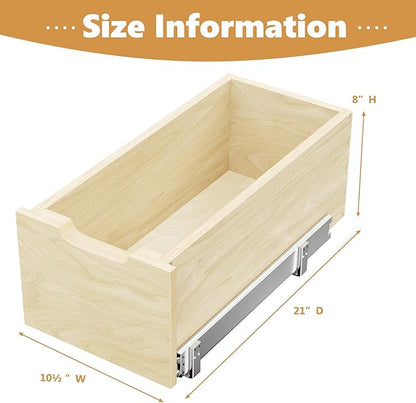 Pull Out Cabinet Organizer, Slide Out Wood Drawer, Pull Out Drawers for Cabinets, 8" High Pull Out Shelf for Kitchen Cabinet Pantry, 10½" W×21" D