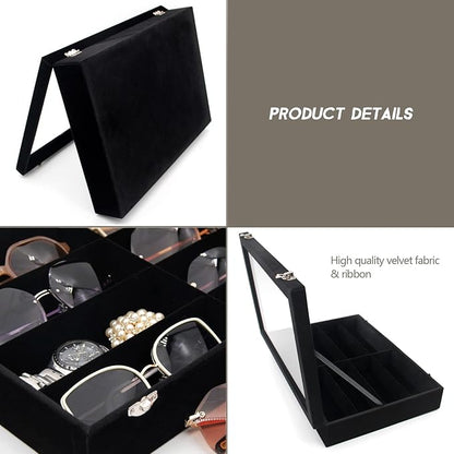 KLOUD City Velvet Sunglasses Organizer, Glasses Storage Box Sunglasses Storage Holder Box,Glasses Display Case with 8 Slots