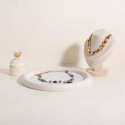 GemeShou Round Jewelry Organizer Plate, Top Microfiber Velvet Jewelry Display Tray, Empty Jewelry Showcase Tray for Necklaces, Bracelets, Rings, Earrings (Cream-Large, 9.8 x 9.8 in)