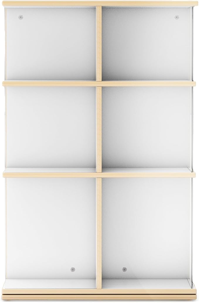 EdQ Rotating Big Book Display–White: 3-Tier Montessori Wooden Bookshelf for Kids' Room, 360° Spinning Bookcase with Acrylic Shelves for Home, Playroom, Classroom Storage & Homeschool Organization