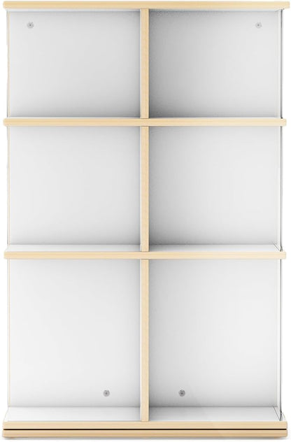 EdQ Rotating Big Book Display–White: 3-Tier Montessori Wooden Bookshelf for Kids' Room, 360° Spinning Bookcase with Acrylic Shelves for Home, Playroom, Classroom Storage & Homeschool Organization