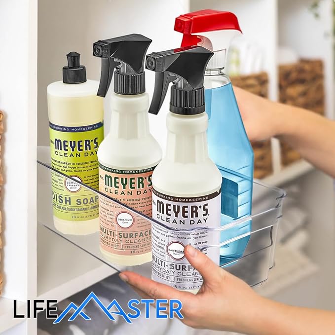 Lifemaster Multi-Purpose Refrigerator Bins - 8 Pieces Usable And Stackable Design Fridge Bin Organizer With Easy Grip Handles - Clear