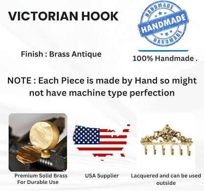 Victorian Brass Wall Hooks for Keys, Vintage Wall Mounted Antique Boho Key Holder for Decor, 6 Prong Decorative Key Hooks, Shabby Chic Towel Hooks Rustic- 1 Piece