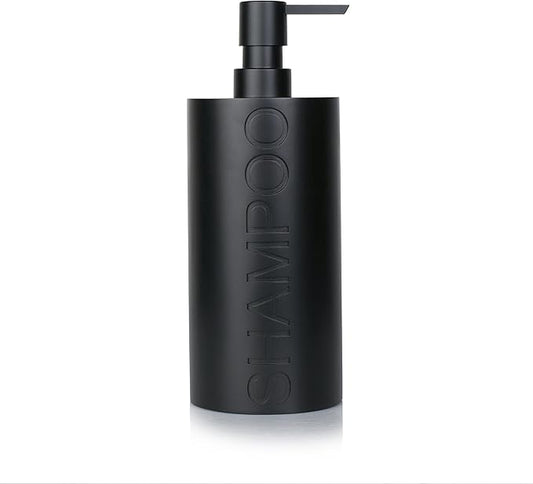 Indecor Home Matte Black Shampoo Dispenser Modern Refillable Pump Bottle with Embossed Text, Durable Resin Construction for Bathroom and Kitchen