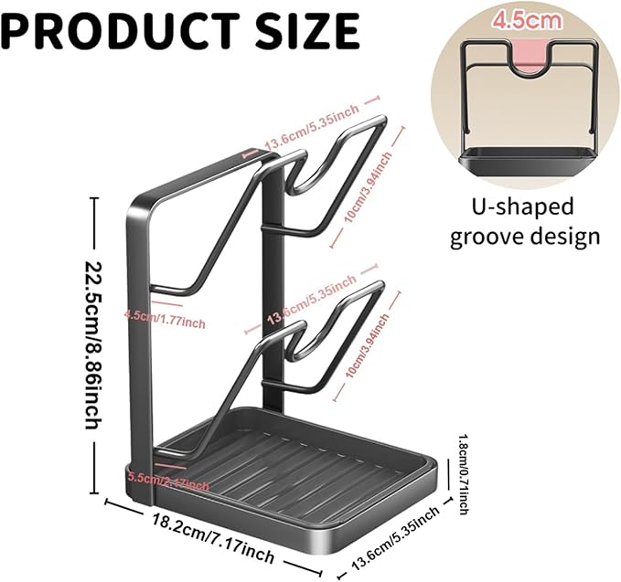 Kitchen Pot Lid Storage Rack, Stainless Steel Pot Lid Holder While Cooking for Countertop, Multifunctional Pots Lids Organizer Rack with Removable Drip Tray for Spatulas, Ladles & Large Lids (White2)