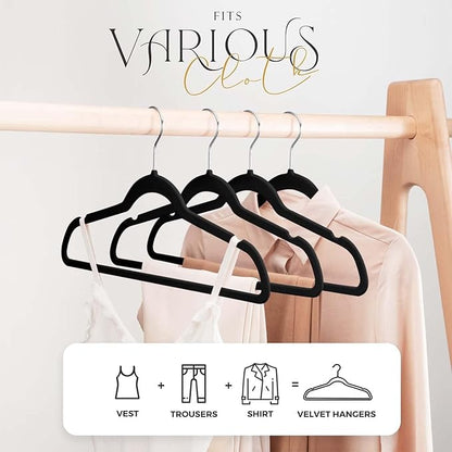 HOUSE DAY Black Velvet Hangers 240 Pack, Premium Non-Slip Felt Clothes Hangers, Sturdy Black Hanger Heavy Duty Durable for Coat, Suit, Space Saving No Hanger Mark Rotating Hook