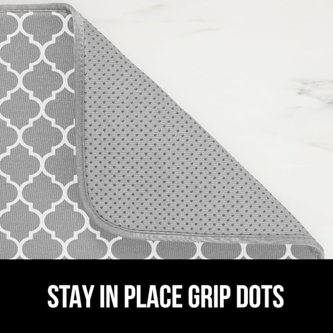 GORILLA GRIP Ultra Water Absorbent Microfiber Dish Drying Mat, 18x24, Quick Dry Thick Mesh, Slip Resistant Pad for Sink Dishes or Under Rack, Kitchen Counter Accessories, Machine Wash Mats, Quatrefoil