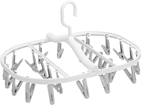 Premium Foldable Clothes Drying Hanger with 24 Clips, Anti-Rusty Plastic Drying Rack for Socks, Lingeries, Delicates and Baby Clothes (Grey)