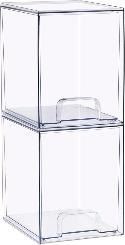 Sorbus Stackable Acrylic Storage Drawers, 2 Pack Clear Plastic Organizer Bins for Baby Bottles, Makeup, Bathroom, Vanity & Kitchen Countertop Organization, Pull-Out Drawer Design for Cabinets & Pantry