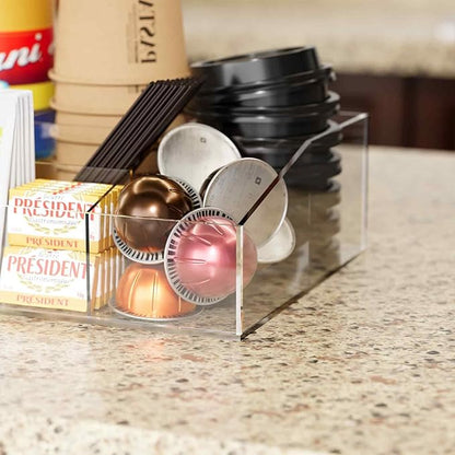 Coffee Bar Station Organizer, Acrylic Countertop Holder for Pod Cup Condiment Stirrers Snack Tea, Bar Accessories, Decor and Essentials, Gift for Coffee Lovers, Clear