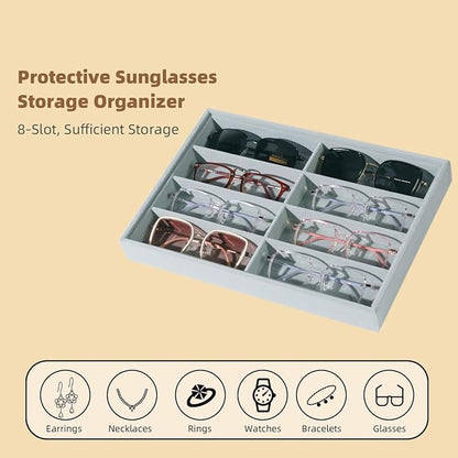 XHMQYC Glasses Holder Box Drawer Sunglass Organizer for Men Clear Wide Storage Case 8 Slots Multiple Reading Glasses Display, Gray Velvet