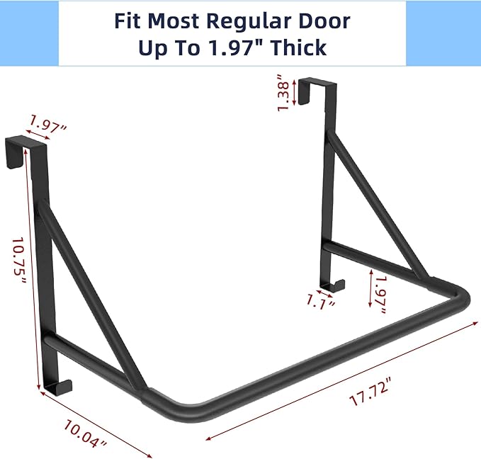 CHJgroup Over The Door Clothes Hanger Rod, Metal Over The Door Hanger for Coat, Clothes Drying Rack for Door for Laundry, Bedroom, Washroom, Fits Door Up to 1.97", Black