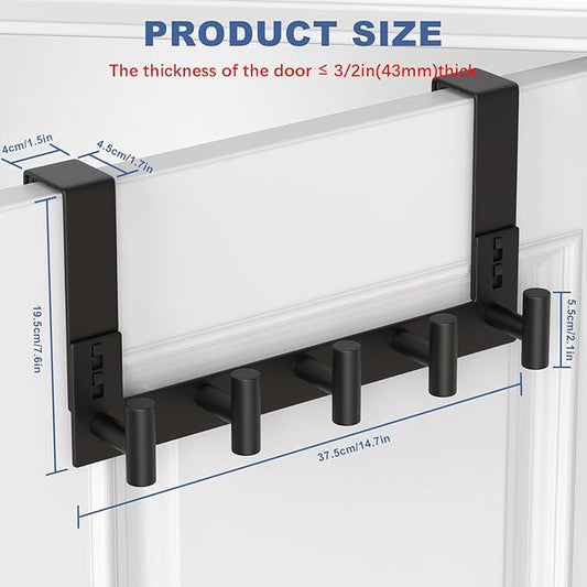 WUIVIUT Over The Door Hooks Door Hanger for Hanging, Heavy Duty Rack Bathroom Hook for Clothes, Coat (5 Hook, Fits 1-3/4'' Thick)