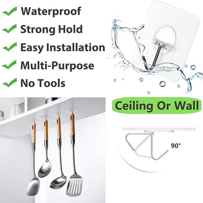 JINSHUNFA Adhesive Wall Hooks for Hanging Heavy Duty Towel Coat Hooks Waterproof Transparent Hook for Bathroom Shower Kitchen Keys Door Outdoor Home Improvement Utility Hook 8 Pack