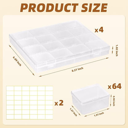 Cokapo Bead Organizer Box, 64 Pcs Clear Bead Storage Containers, Craft Organizers and Storage with Hinged Lids and Labels, Small Plastic Containers Boxes for Jewelry, Seeds, Nail Art, Small Parts