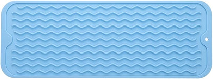 Silicone Dish Drying Mat for Multiple Usage,Easy clean,Eco-friendly,Heat-resistant Silicone Mat for Kitchen Counter,Sink,Bar,Bottle,or Cup Light Blue M 17 inches x 6 inches