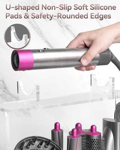 Affogato Storage Holder Compatible with Dyson Airwrap Styler Accessories, Acrylic 6 Holes Countertop Organizer Stand, Desktop Organizer for Storage Long Barrel Attachments for Bathroom