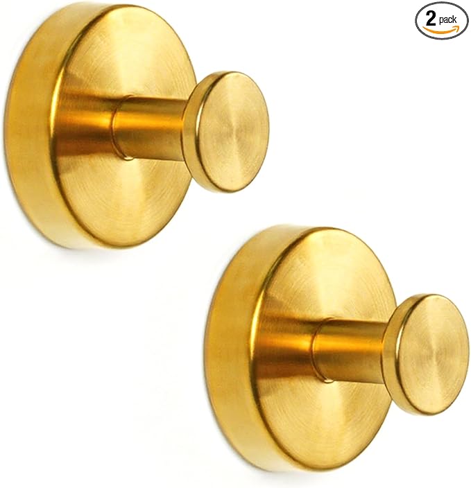 Season 2 Season Suction Cup Hooks for Shower, Heavy Duty Wreaths Hangers for Glass Door Window, Towel Hook No Drill Holder on Smooth Wall, Mirror, Tile for Home (2Pcs Gold)