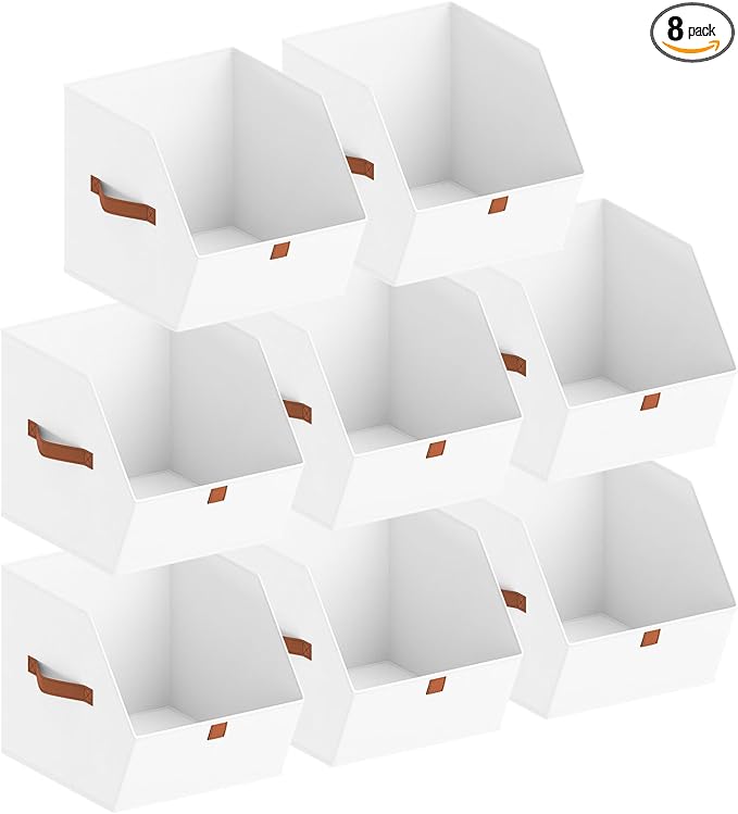 Fabric Closet Storage Cubes - 8 Pack Square Storage Bins with Dual Handles for Clothes, Towels, Toys, Cube Storage Organizers for Bedroom, Nursery, Shelves, Closet, Small Spaces, White