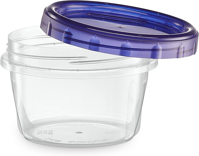 ELEGANT DISPOSABLES Twist Top Food Storage Containers 16 oz 24 Pack Plastic Freezer Storage Containers Leakproof Reusable with Screw on Colored Lids