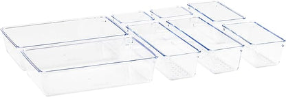 Mind Reader 8-Piece Drawer Organizer Set, Storage Trays for Kitchen, Bathroom, Office, Makeup, Jewelry & More, Junk Drawer Tray, Utensil Holder, Plastic, Clear