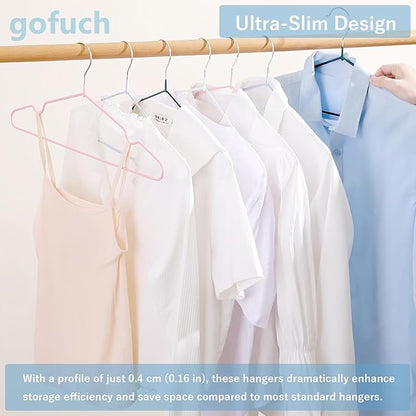 gofuch Ultra-Thin Metal Hangers, 50 Pack Non-Slip PVC Coated Space Saving Clothes Hangers for Closet, 16 inch Wide for Suits, Dresses, Jackets（Blue）