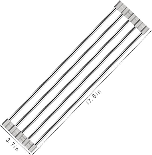 Ahyuan Roll up Dish Drying Rack Over The Sink Kitchen Roll up Sink Drying Rack Portable Dish Drainer Foldable Dish Drying Rack (Warm Gray, 17.8''X3.7'')