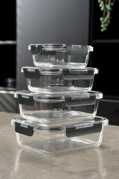 Zyliss E981067 4 Piece Glass Container Set, Shatterproof Glass, Airtight Food Storage Boxes with Sealable Lid, Microwave Safe, BPA Free, Freezer Safe, Fridge Storage, Food Container