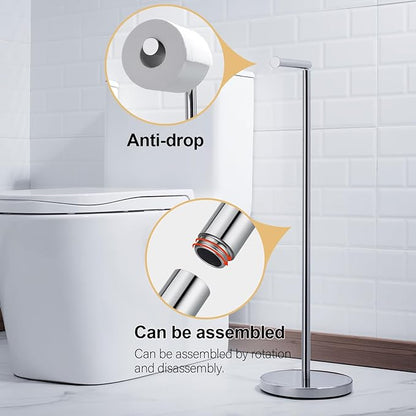 BAGNOLUX Bathroom Toilet Paper Holder Stand with Reserve, SUS304 Stainless Steel Rustproof Pedestal Tissue Roll Holder Heavy Duty, Polished Chrome