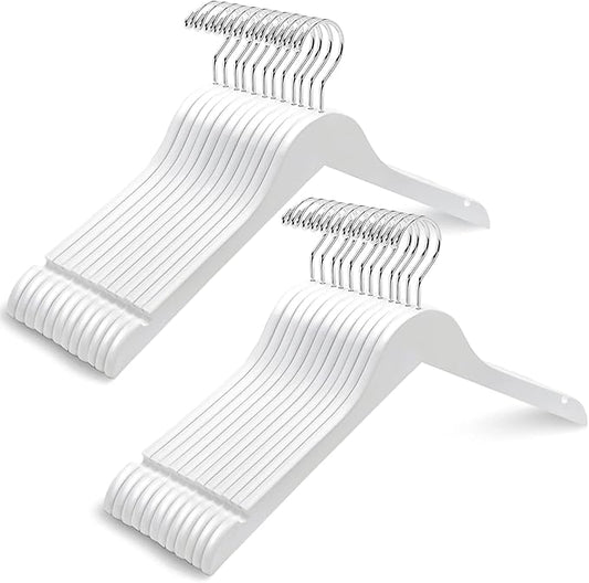 Amber Home 24 Pack White Wooden Hangers, White Wood Shirt Hangers with Notches for Dress, Clothes Hangers for Jacket, Coat, Bridal